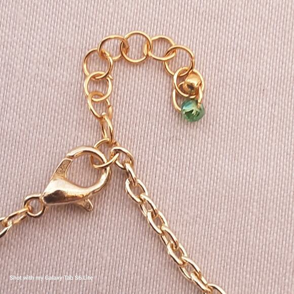 Four Leaf Clover Charm Bracelet Gold Tone Curb Chain - Picture 7 of 15